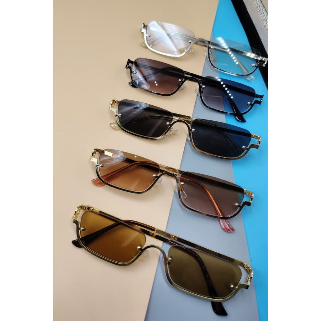 Óculos de Sol Masculino Feminino Retangular Meio Aro Tendencia UV400