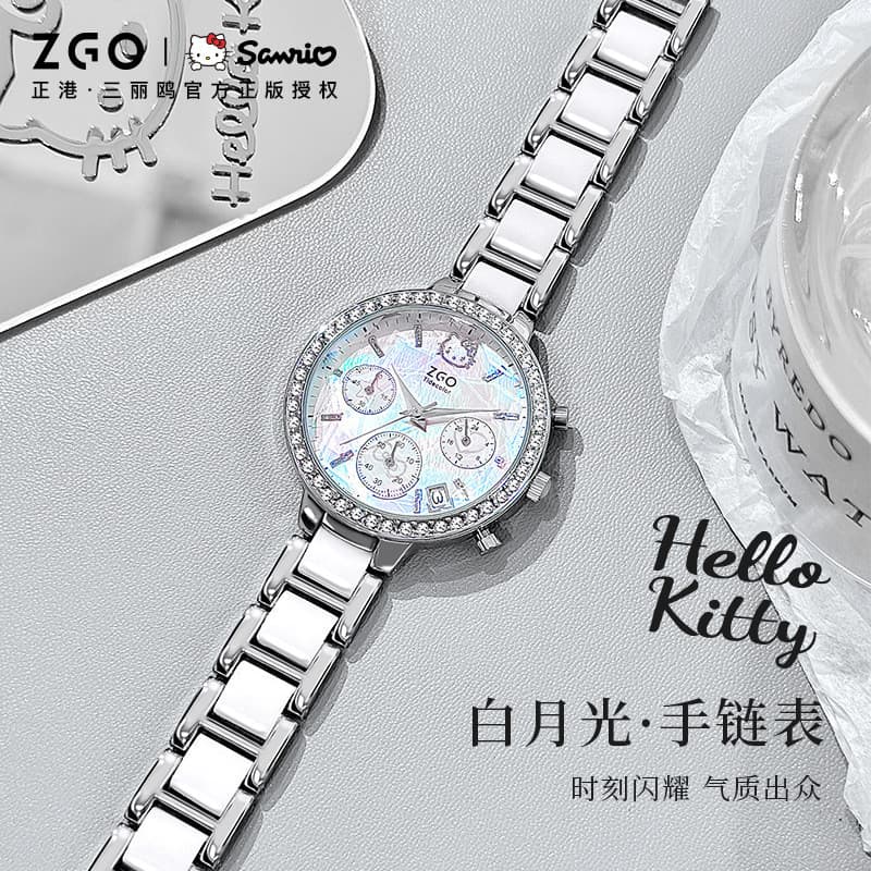 Sanrio Hello Kitty relógio feminino incrustado strass moda luz luxo à prova dwaterproof água moda pulseira relógio prese