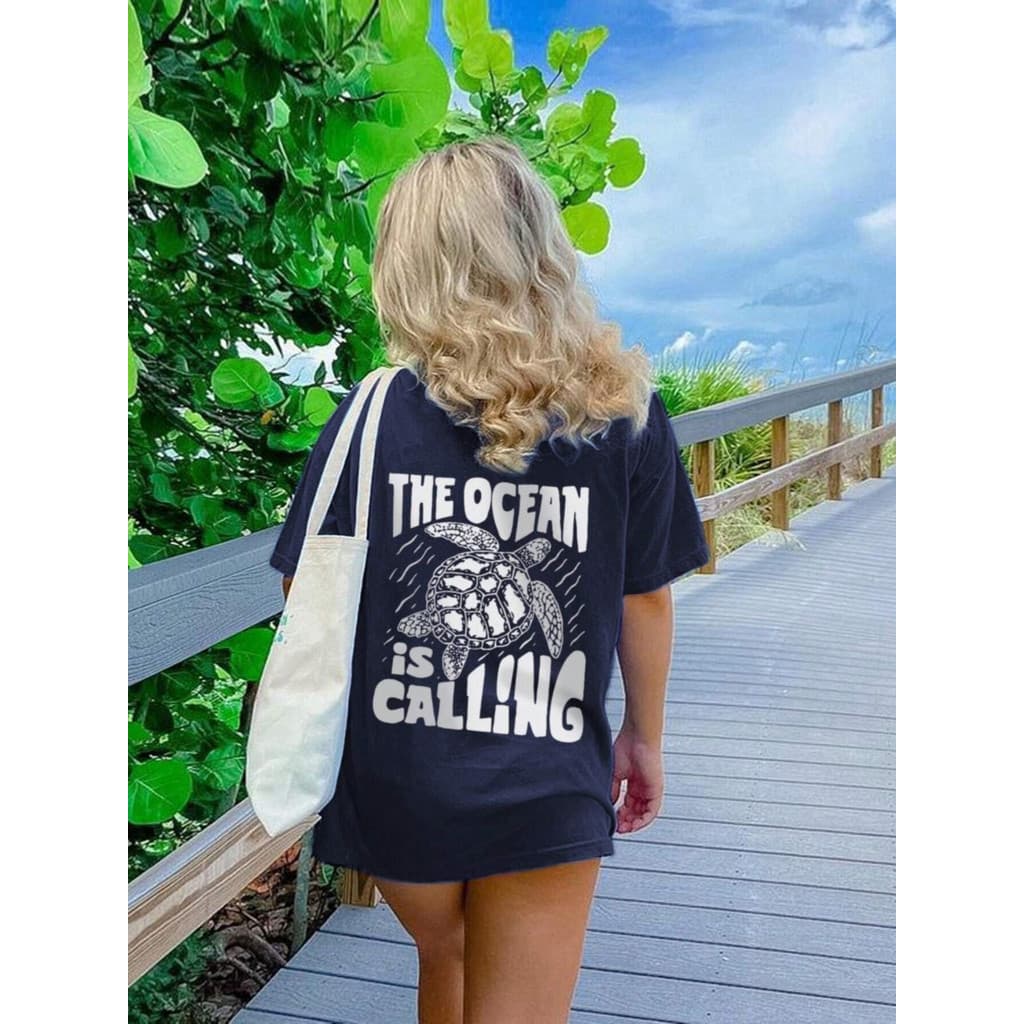 Camiseta the ocean is calling Unissex Praia Verão Ajude as Tartarugas Puro Algodão