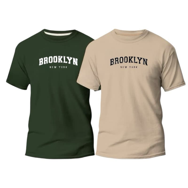 KIT MASCULINO 2 CAMISETAS ALTA QUALIDADE BROOKLYN ESTAMPADO ALGODÃO SLIM 30.1