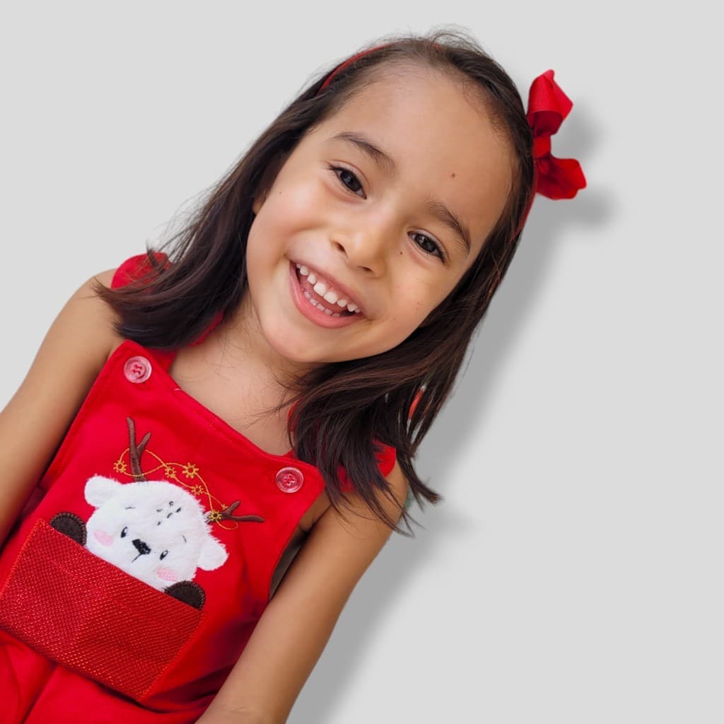 Jardineira macacão menina bebê rena, roupa temática de Natal: papai noel, árvore de Natal, Hena, Mamãe Noel, trenó