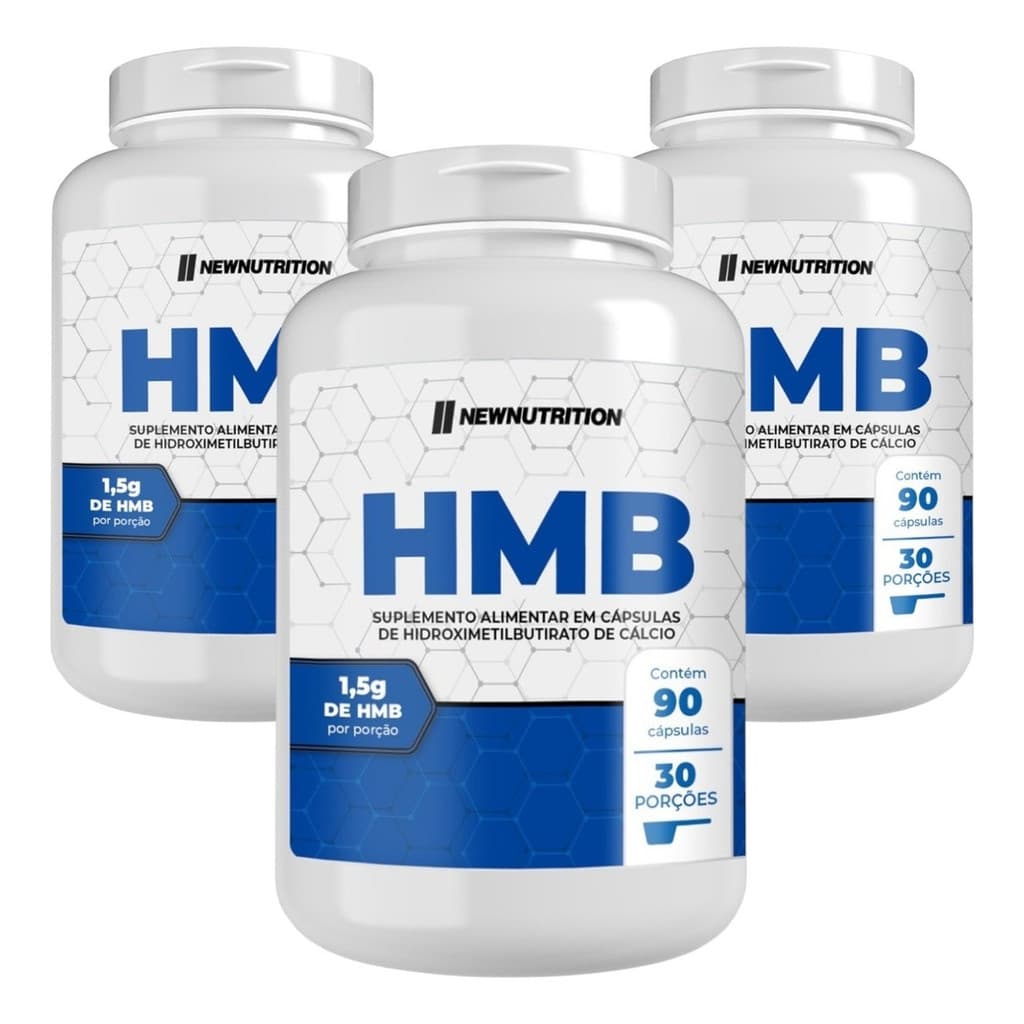 3 Potes De 90 Cápsulas De Suplemento Hmb 1500mg Newnutrition
