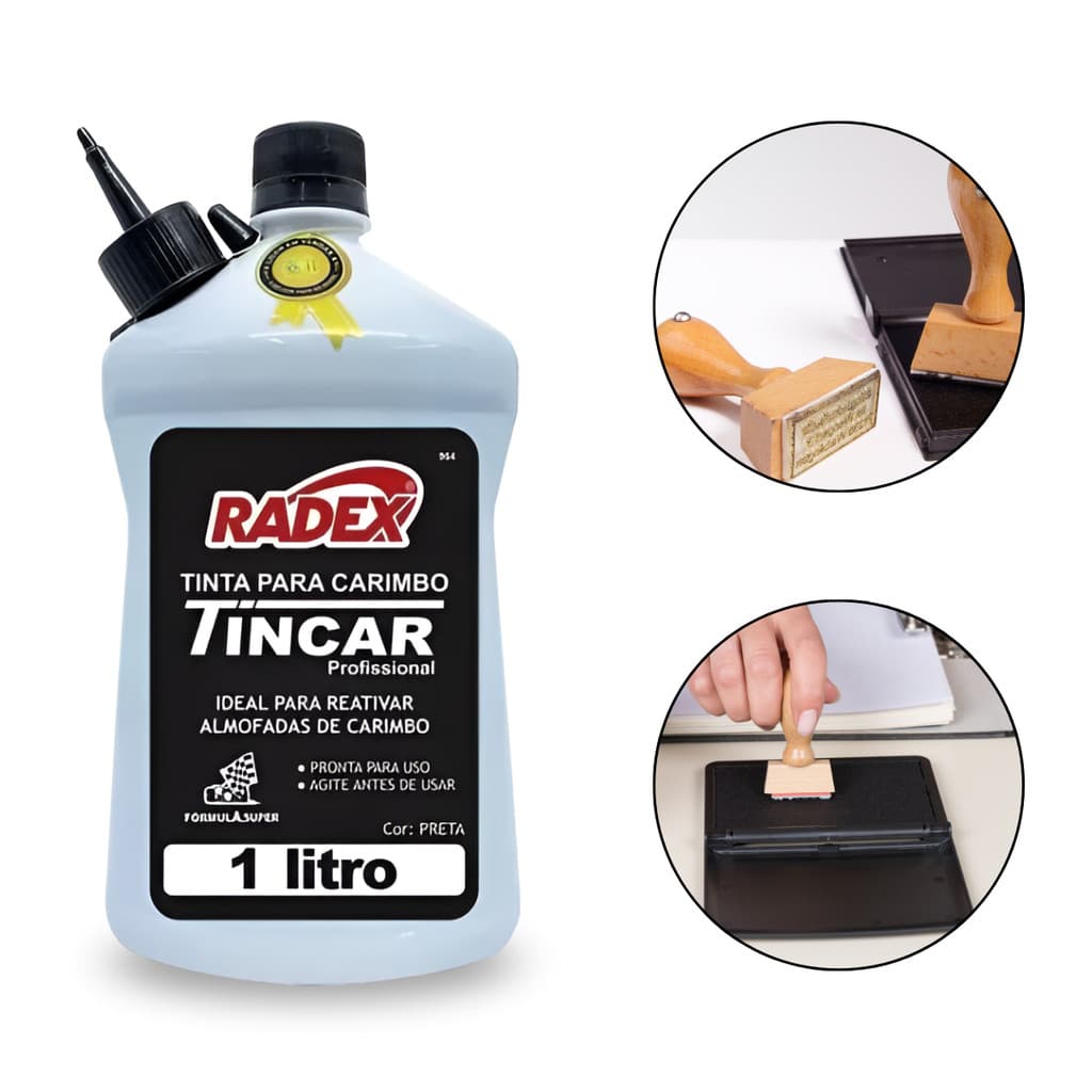 Tinta Para Almofada Carimbo Preta Alto Rendimento 1 Litro Com Bico Aplicador