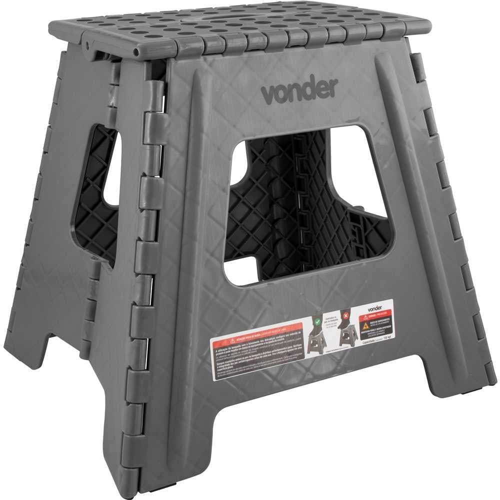 Banqueta Plástica Dobrável Cinza Altura 360mm Vonder
