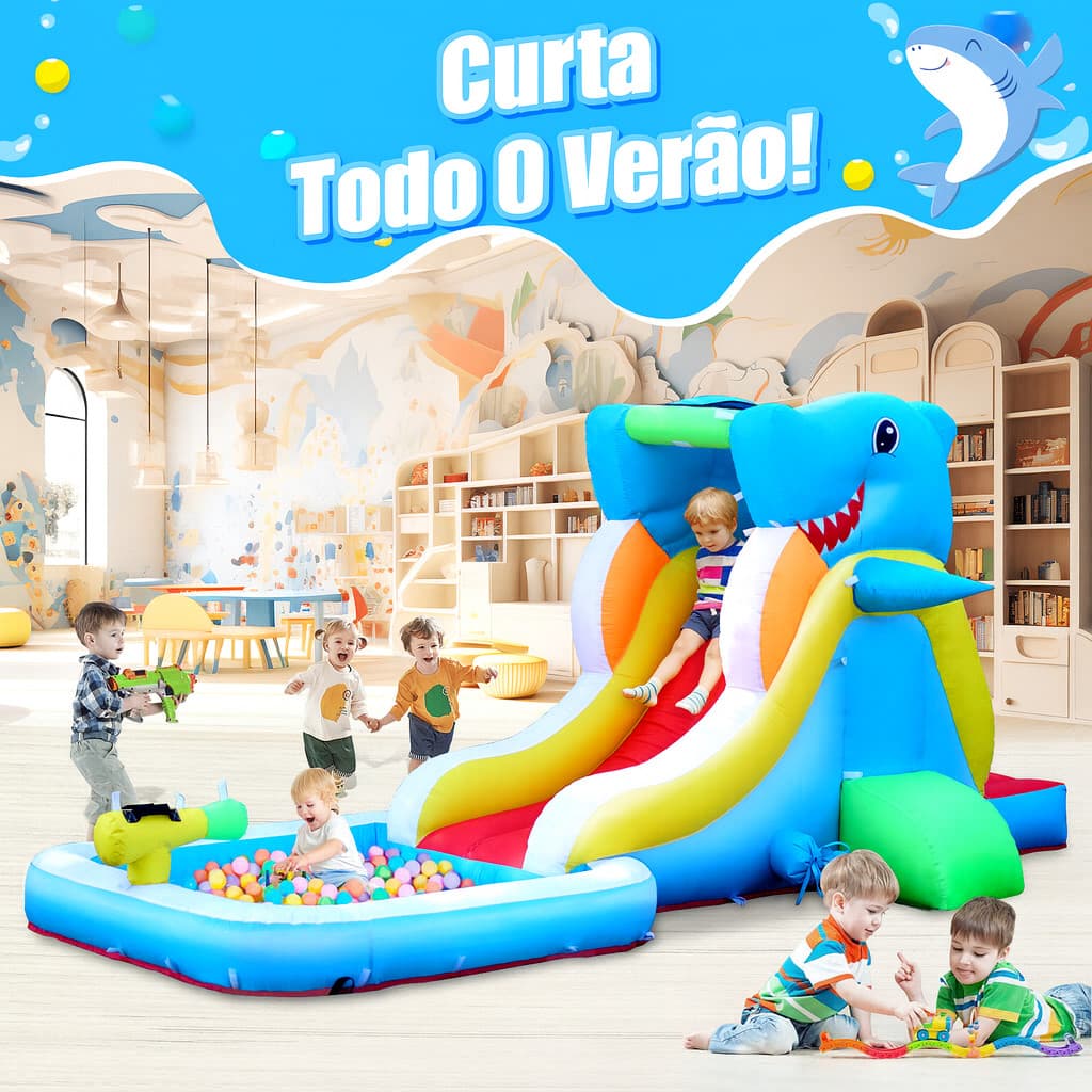 Parque Aquático Castelo Inflável Shark Multi Parque Inflavel 110V