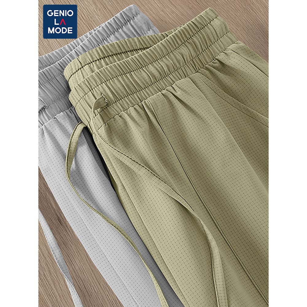 GENIOLAMODE Shorts de seda gelada de verão masculino malha leve de secagem rápida absorvente de suor calças esportivas p