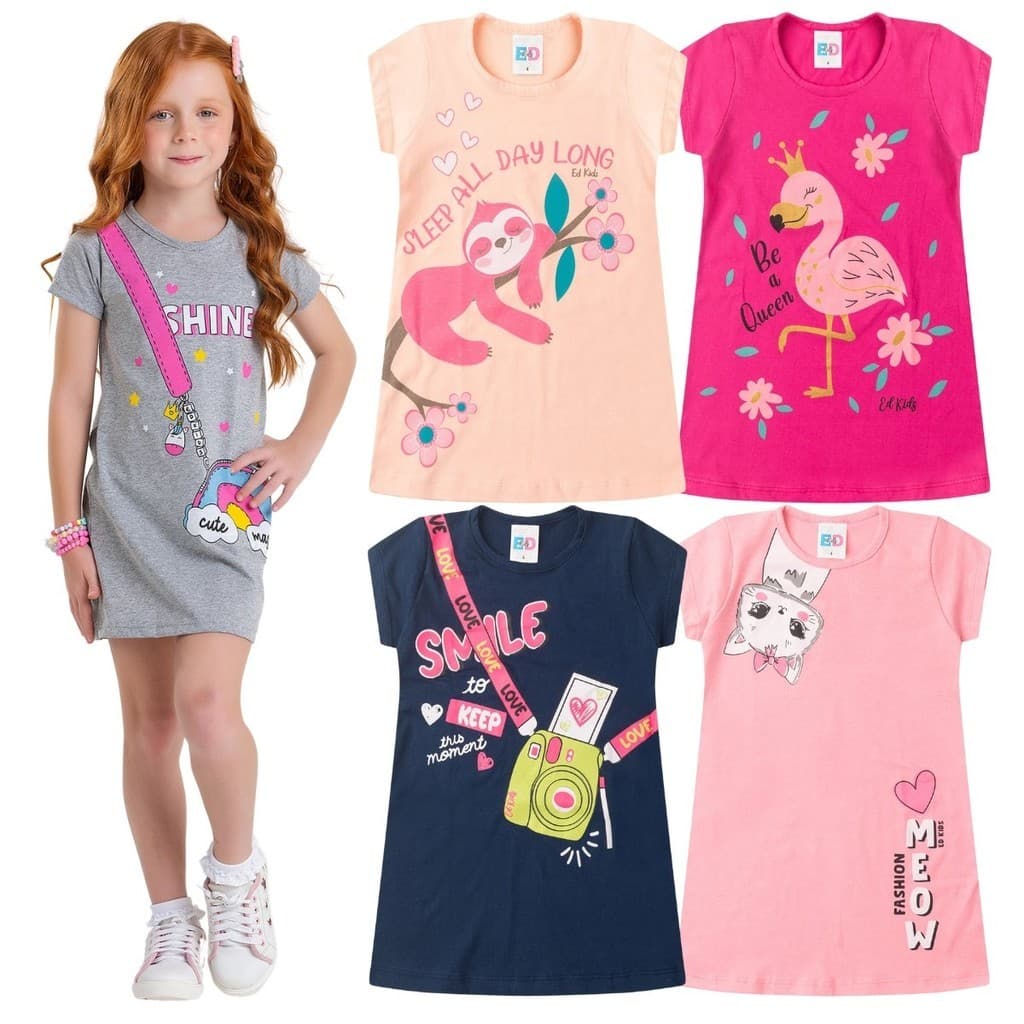 Kit 2 Peças de Roupas Infantis Feminino Verão = 2 Vestido Menina