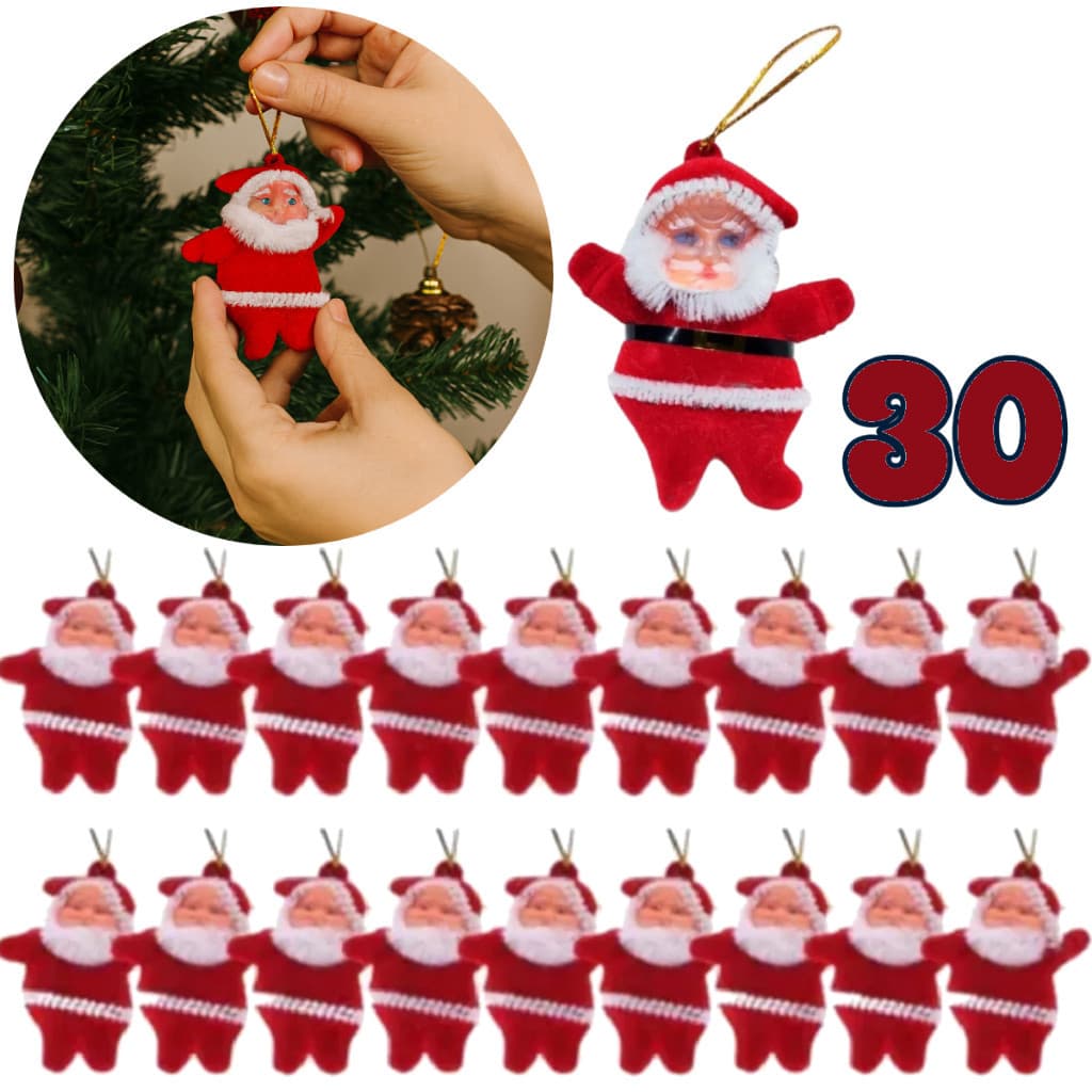 Kit 30 Mini Papai Noel Pendente Enfeite Árvore De Natal Vermelho Veludo 5cm Decoração