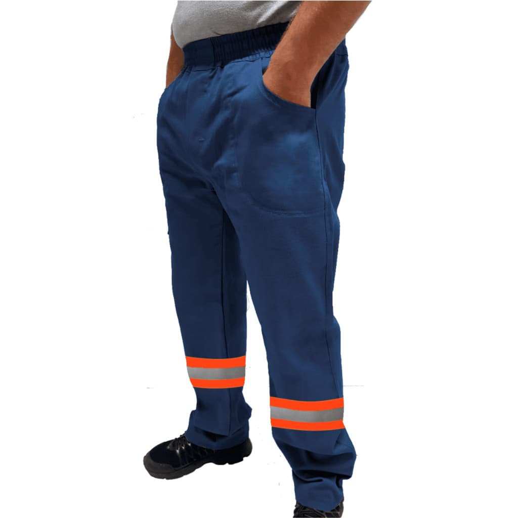 Calça De Uniforme Profissional Com Faixa Refletiva Laranja Brim Pesado Cargo Muito Resistente