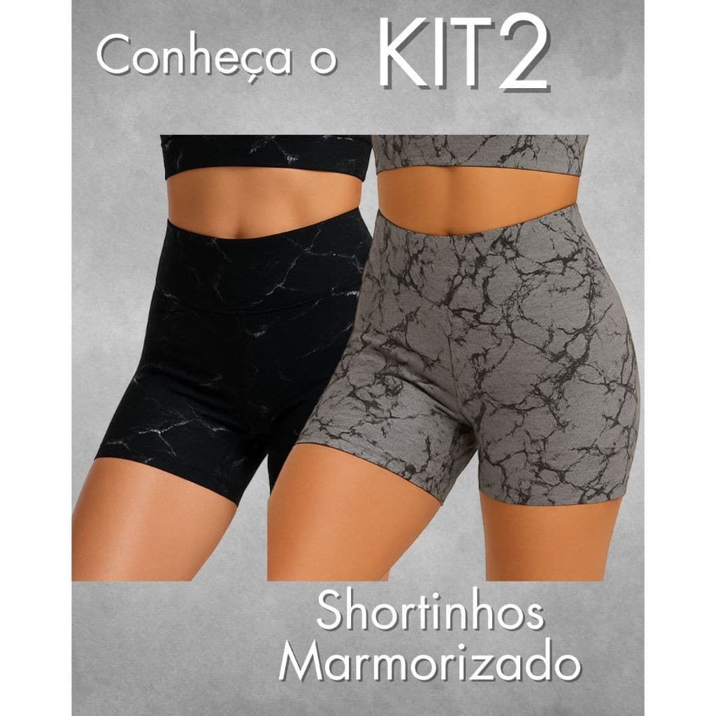Kit 2 Shortinhos Marmorizado Cintura Alta Suplex Degrade Tie Dye