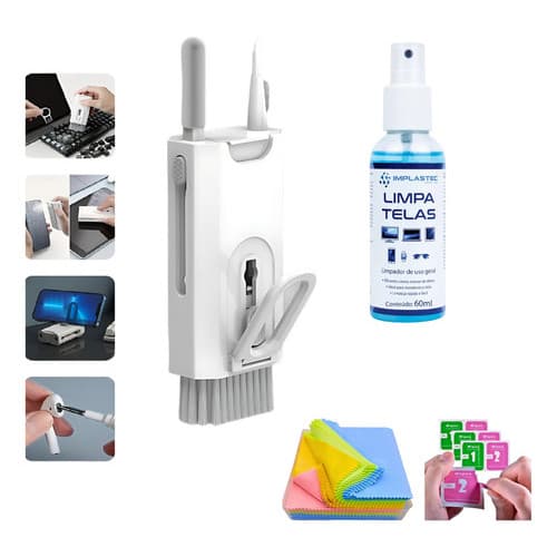 Kit Escova Limpeza Teclado Pc Limpa Telas Fone Implastec Tv