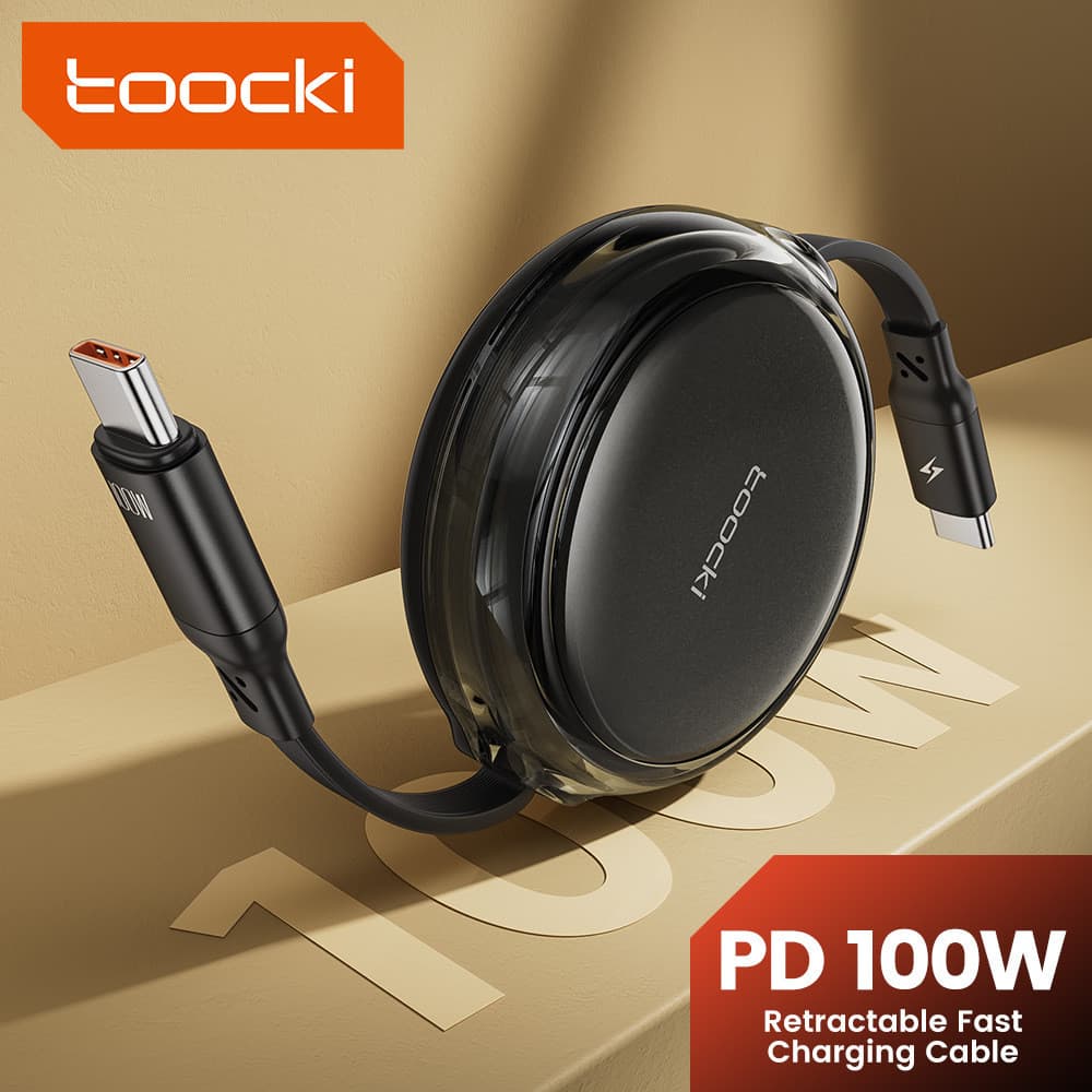 Cabo de Dados Retrátil para Celular Toocki PD100W TYPE-C, Cabo de Carregamento Super Rápido para Computador com Quatro N