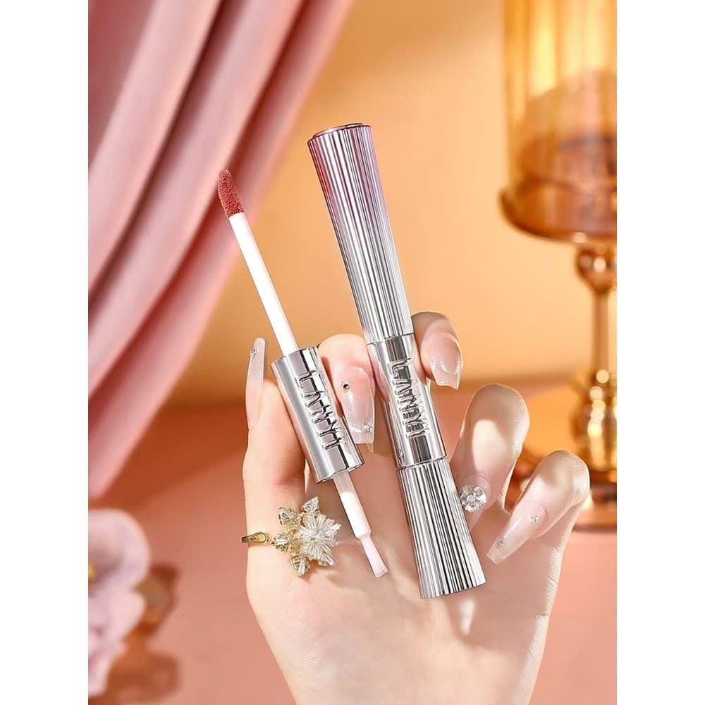 Lanyi Essence Touch-Up Capa de chuva de duas cabeças Esmalte labial à prova d'água de longa duração Copo antiaderente nã