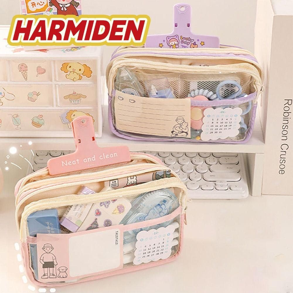 Lápis MIOSHOP , Bolsa De Caneta Transparente De Grande Capacidade , Couro PU + Papelaria Portátil De Cinco Camadas Em PV