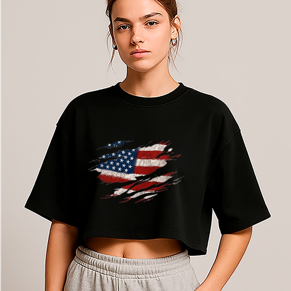 Cropped Oversized USA Flag Fashion Casual