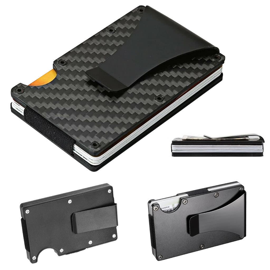Carteira Fina Para Homens Com Bolso Frontal RFID Bloqueando Minimalista-De Metal Clipe Dinheiro