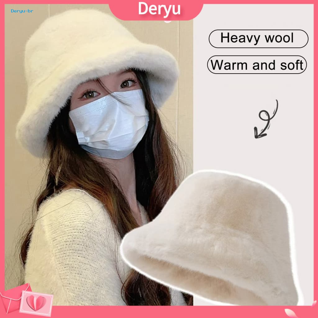 Soft Winter Bucket Hat Women Plush Women’s Fuzzy Warm Windproof Fisherman Cap Short Brim Sun Protection Dome Outdoor f