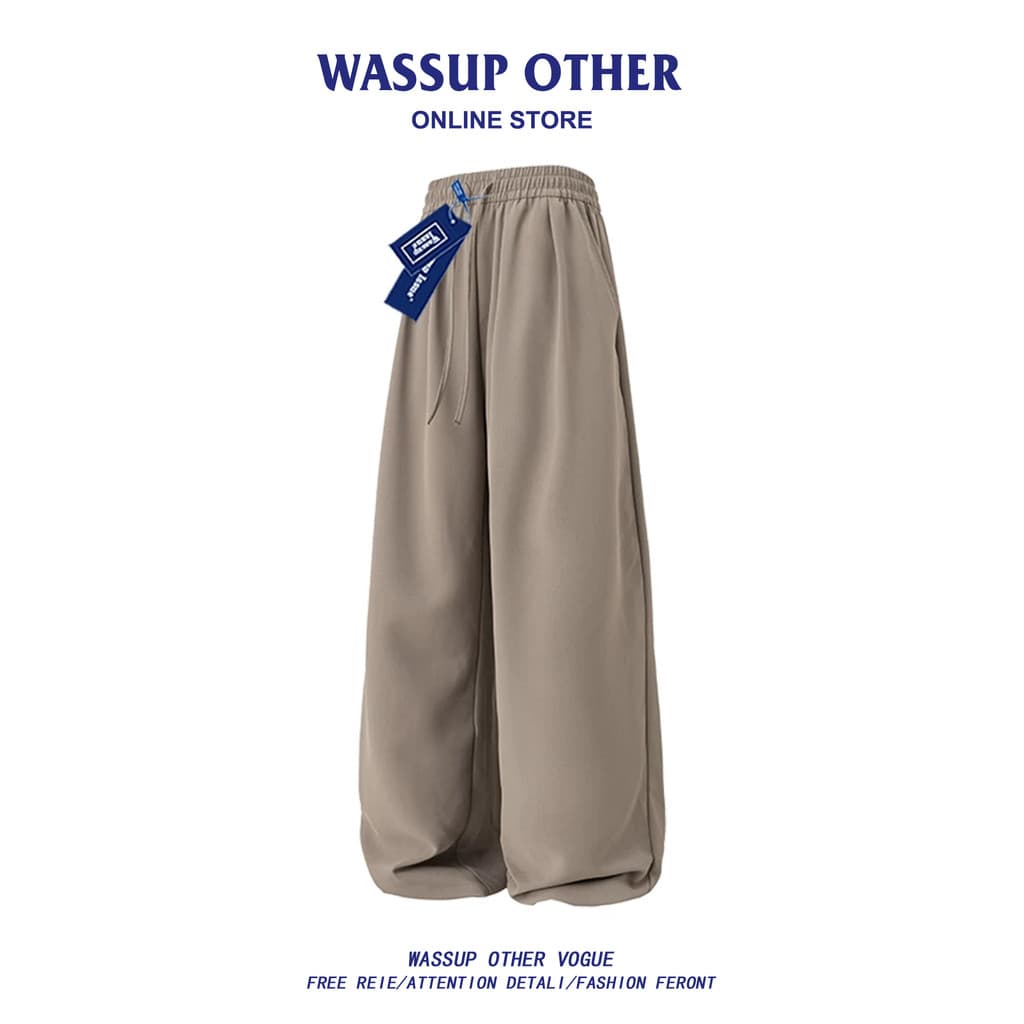 WASSUP QUESTÃO Estilo Japonês Seda Gelo Drape Calças de Perna Larga Estilo Masculino Primavera Outono Solto Calças Casua