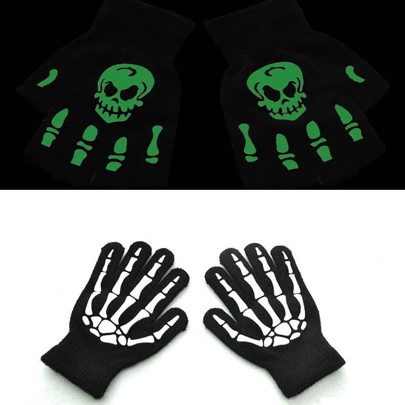 Luvas Luminosas De Halloween Para Crianças Adultas Dedo Cheio Com Esqueleto