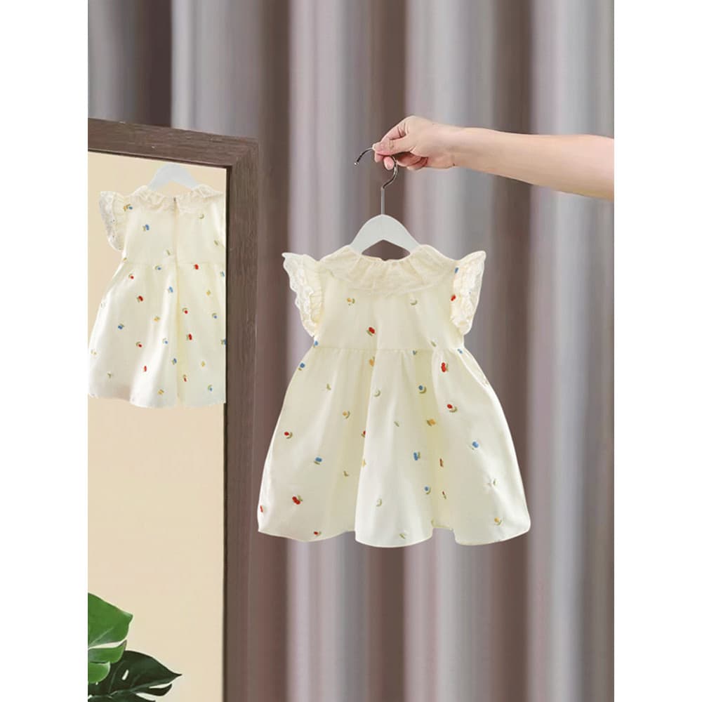 Meninas vestido de verão 2026 novo estilo bebê vestido de princesa crianças saia bebê pequena manga voadora verão roupas