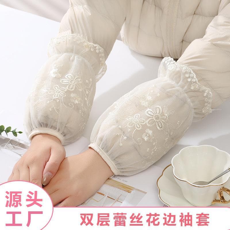 Para baixo acolchoado jaqueta mangas de renda feminino curto dupla camada Anti-incrustante mangas outono inverno mangas