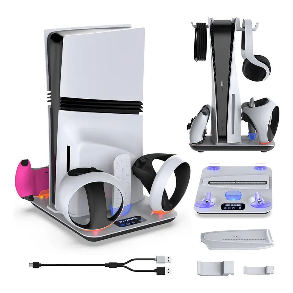 Base Suporte Cooler Para Ps5 Slim Base Resfriamento Led Rgb Suporte Carregamento 2 Controle