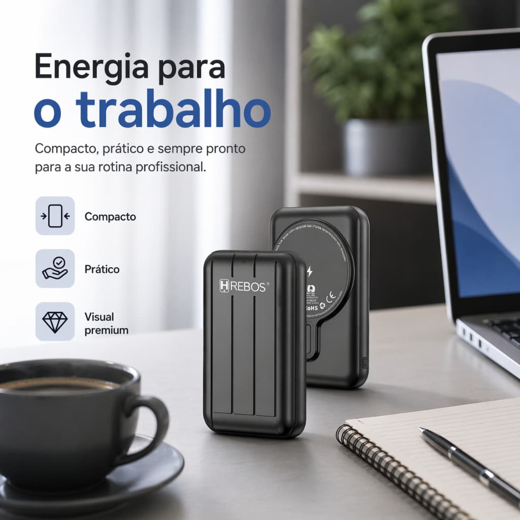 HREBOS x HEYOO Power Bank Sem Fio Magnético Design Listrado Premium Fácil de Transportar
