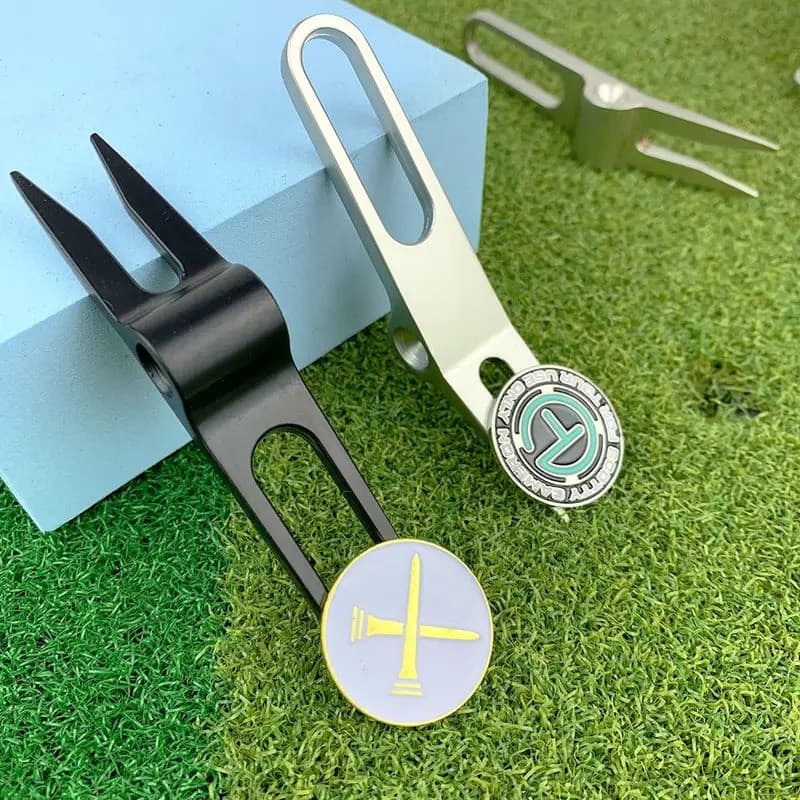 Zinc Alloy Golf Divot Pitch Repairer Tool Pitchfork Turf Tool Golf Fork Switchblade Lifting Hole Golf Divot tool Golf Tr