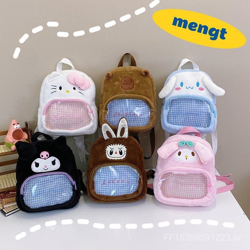 Bonito dos desenhos animados mochila feminina peludo menina mochila grande capacidade Casual All-Match estudante mochila