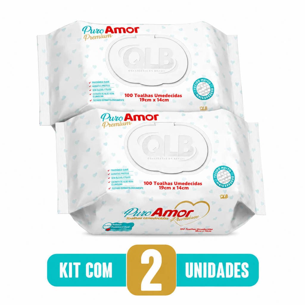 Combo 200 Lenços Umedecidos Puro Amor Premium - Tampa FlipTop