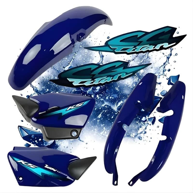 Kit Carenagem Cg Titan 125 Azul 2000 2001 2002 2003 2004 + Adesivos Paralama+ Rabeta+ Tampa Lateral Com Brilho Enverniz
