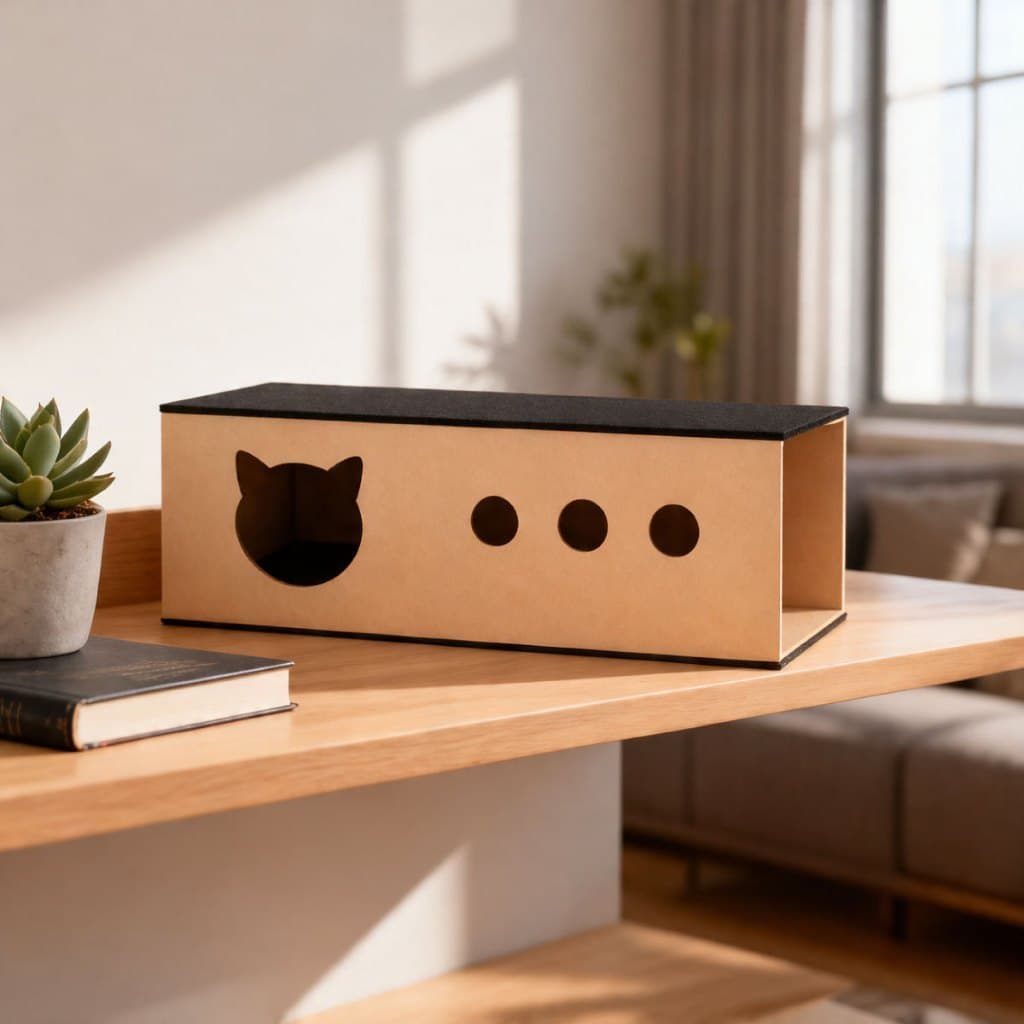 Toca Túnel Para Gatos MDF Casinha Interativa Pet Brinquedo Arranhador Refúgio Confortável Diversão e Descanso
