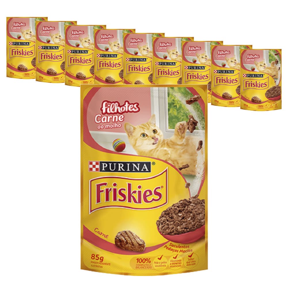 Ração Úmida Friskies Sachê para Gatos Filhotes sabor Carne - 85g - KIT 10 unids.