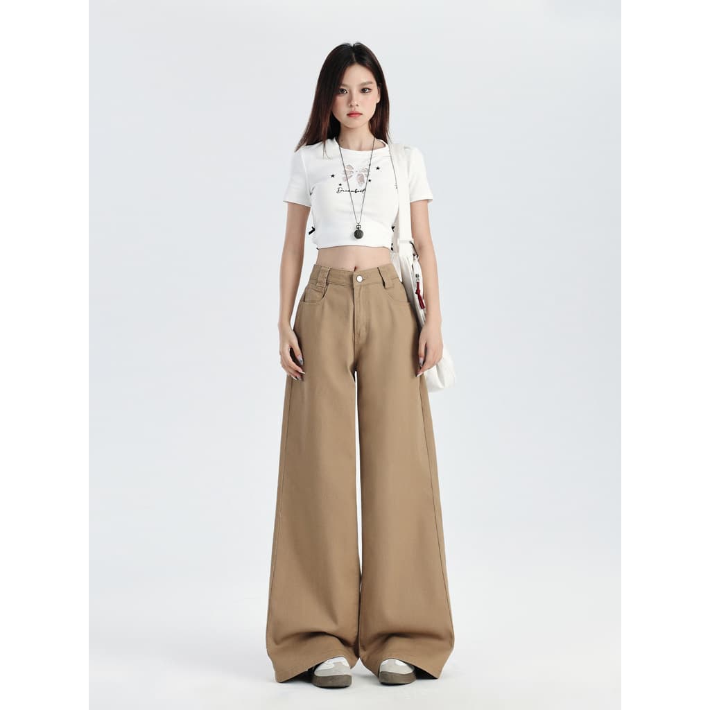 Vfvk Melade Calça Cáqui Casual Calça Larga Feminina Verão Cintura Baixa Jeans Solta Drape Floor Pants