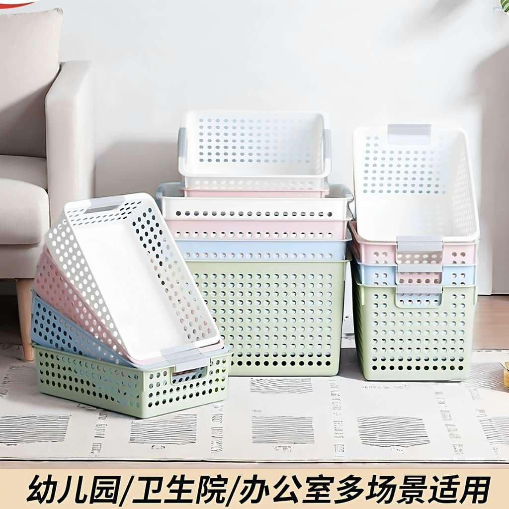 Cesta de armazenamento de plástico retangular lanche arquivo a4 cesta de armazenamento de papel boca rasa jardim de infâ