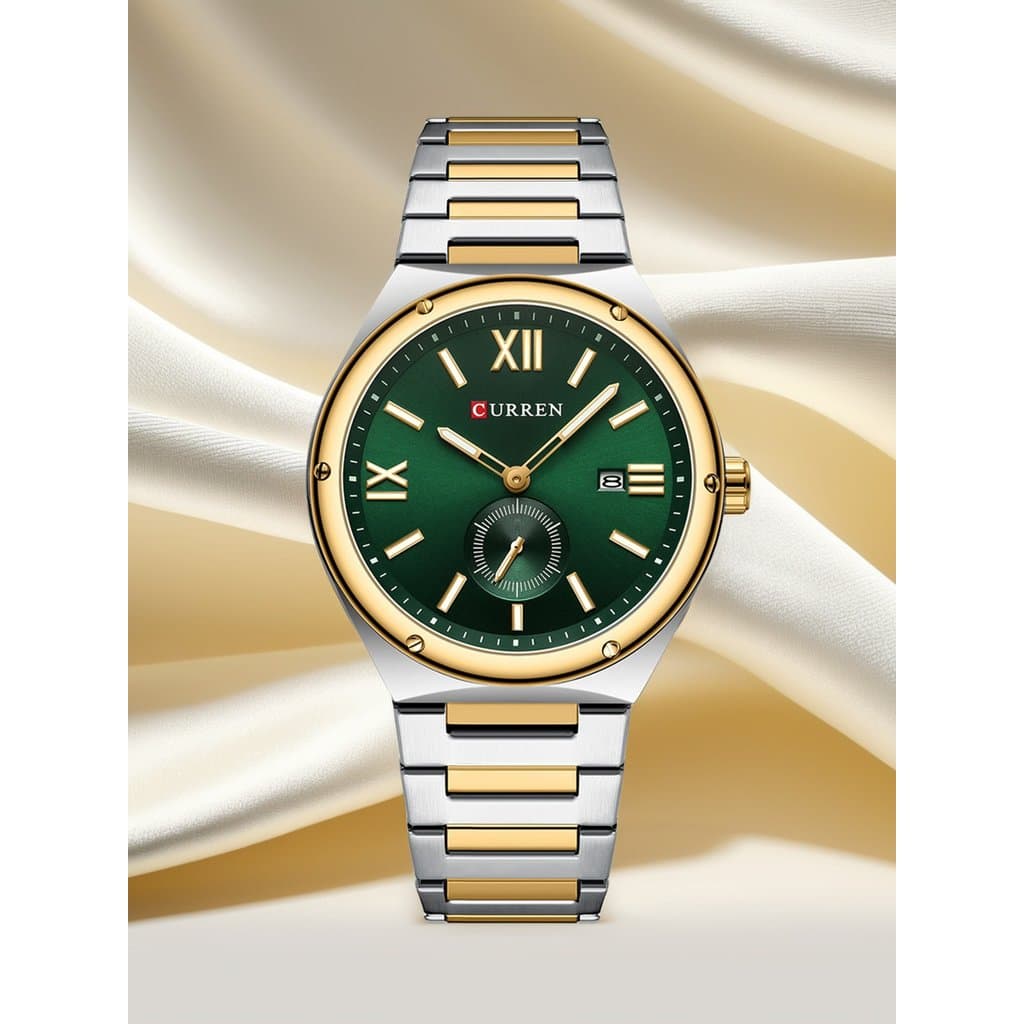 CURREN Masculino Juventude Banda de Aço Clássico Negócios Simples Pesca Ao Ar Livre Relógio de Quartzo Luminoso Verde Fu