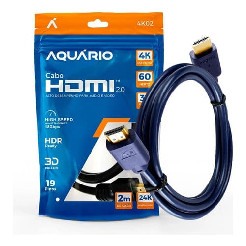 Cabo Hdmi 2.0 2 Metros 4k 60hz 3d Ultra Hd 19 Pinos Chip