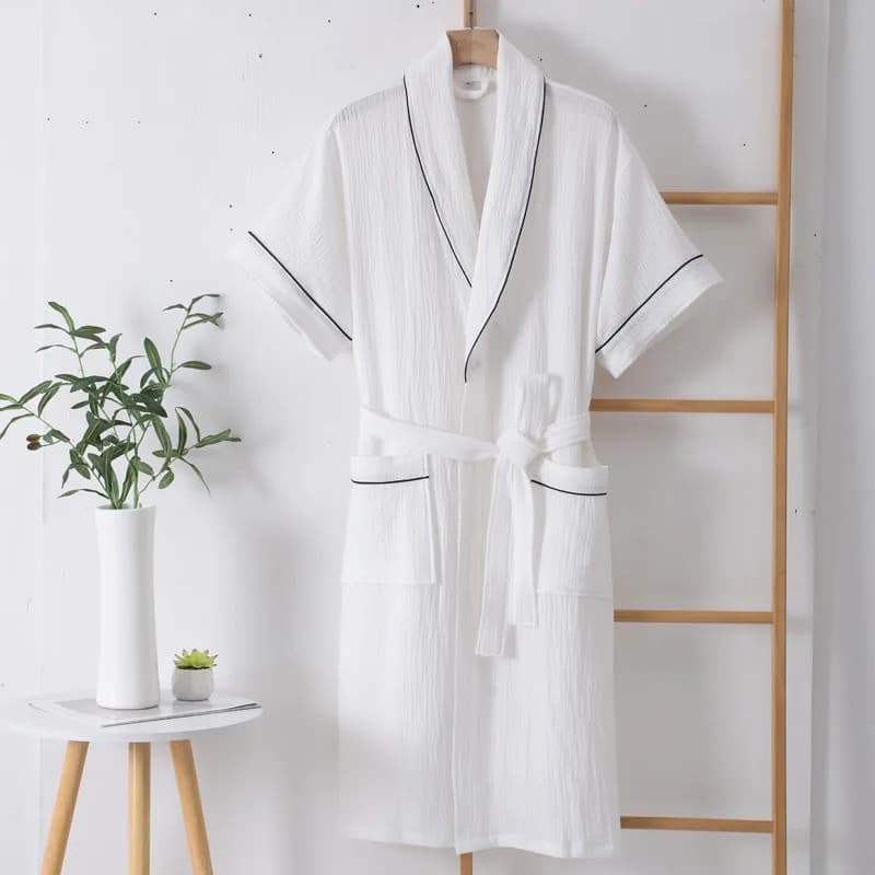 Roupão De Algodão Fino De Verão , Camada Dupla , Gaze , Manga Curta , Camisola Para Homens E Mulheres , Absorvente Secag