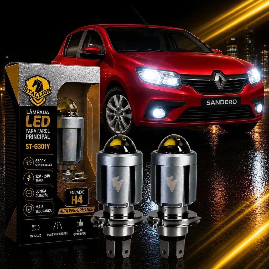Par Lâmpada Led H4 Carro Fiat Palio Strada Uno 6500k Xenon
