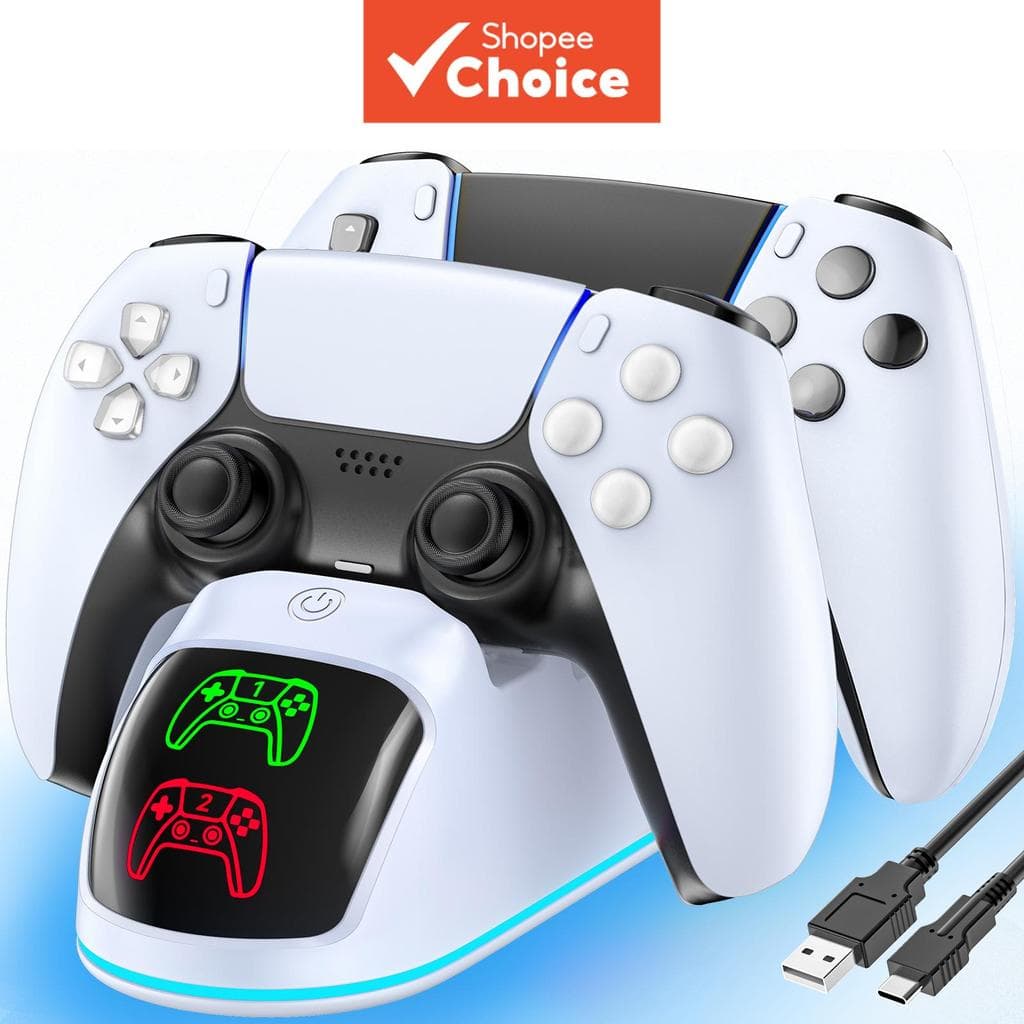 Estação de Carregamento para PlayStation 5 Dualsense & Edge, Suporte Dock RGB para Controles PS5 com Cabo de