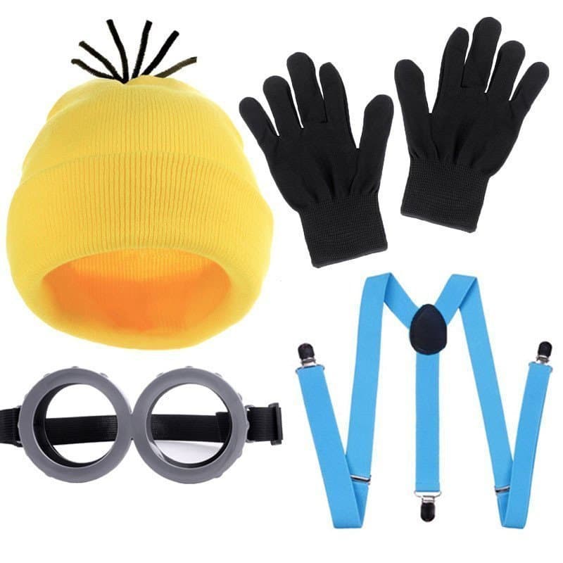 Conjunto de Fantasia dos Minions de 4 Peças: Chapéu Amarelo e Óculos Engraçados para Festas de Halloween DBI4