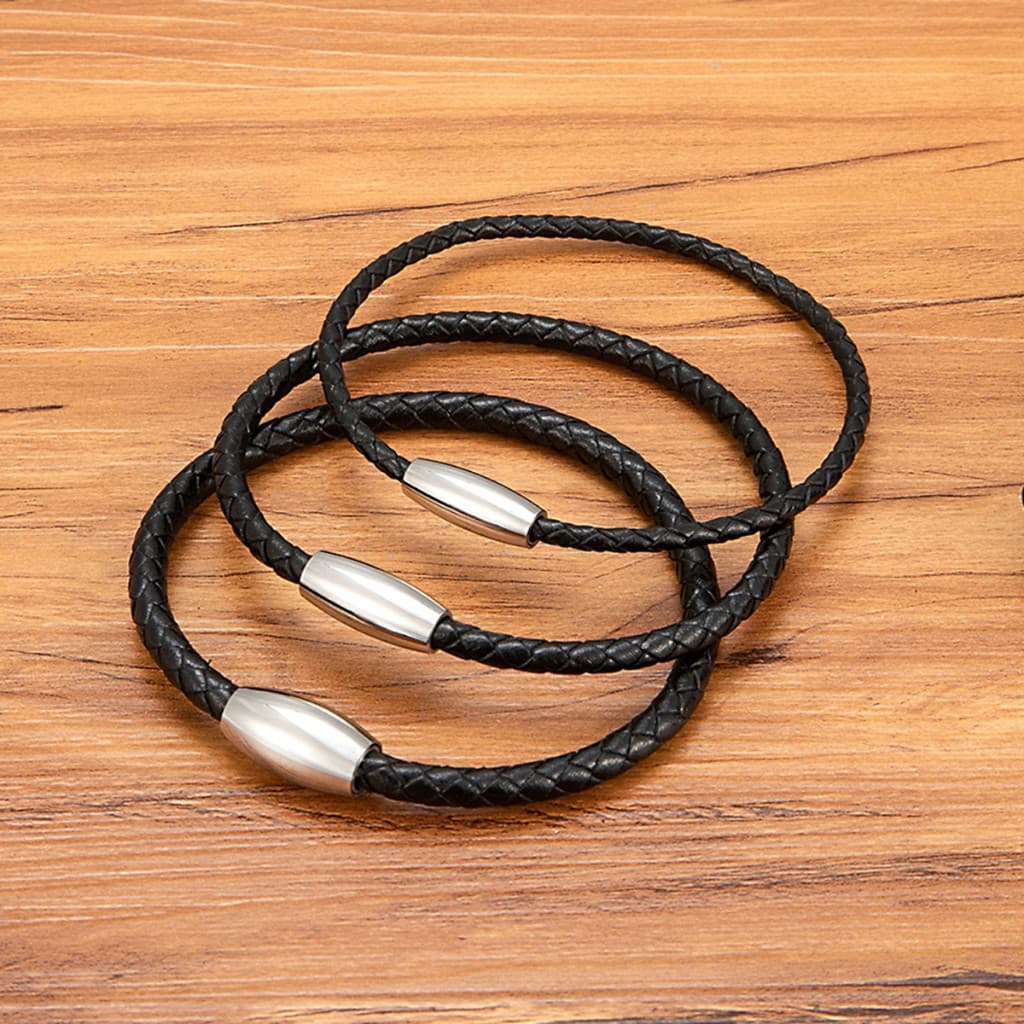 3/4/5mm Minimalistamente Magnético Ouro Aço Preto Botão Moda Pulseira De Couro Genuíno Para Homem Pulseiras De Inoxidáve