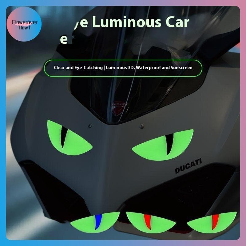 FLOWE Luminoso 3D Demônio Olho De Gato Design Motocicleta Stier Brilhante Farol Decalque Para Scooters Decoração BR