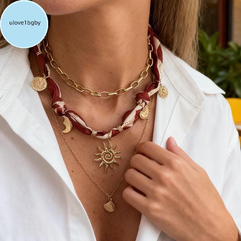 UloveBB 3 Pçs/Set Boêmio Impresso Tecido Nelace Mulheres Vintage Starfish Conch Pingente Moda Jóias BR