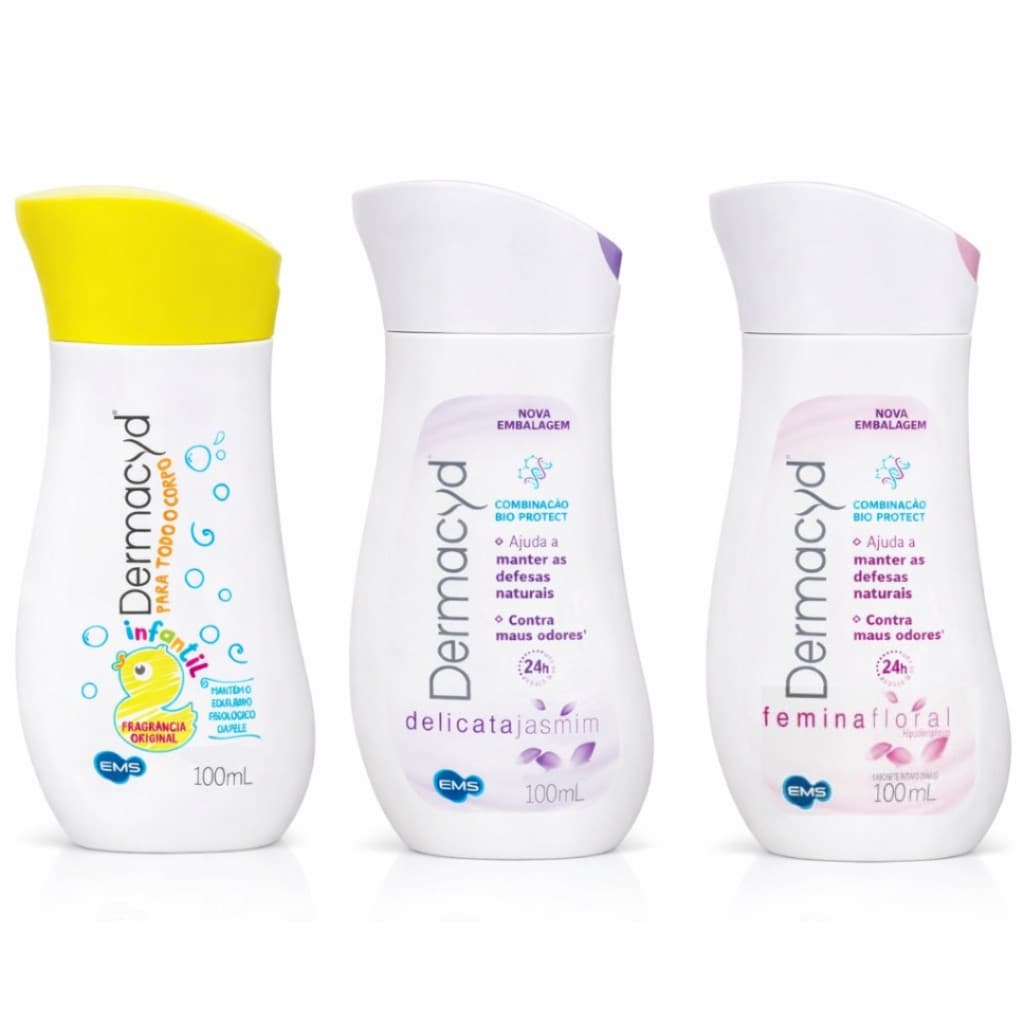 Sabonete Líquido Dermacyd 100ml - Femina Floral, Delicata Jasmim e Infantil - Íntimo e Corporal
