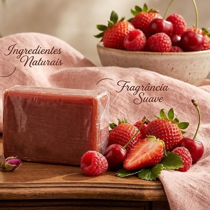 Sabonete de Frutas Vermelhas Artesanal em Barra 90g - Selecione a quantidade, Pele macia e cheirosa - Lianda Natural