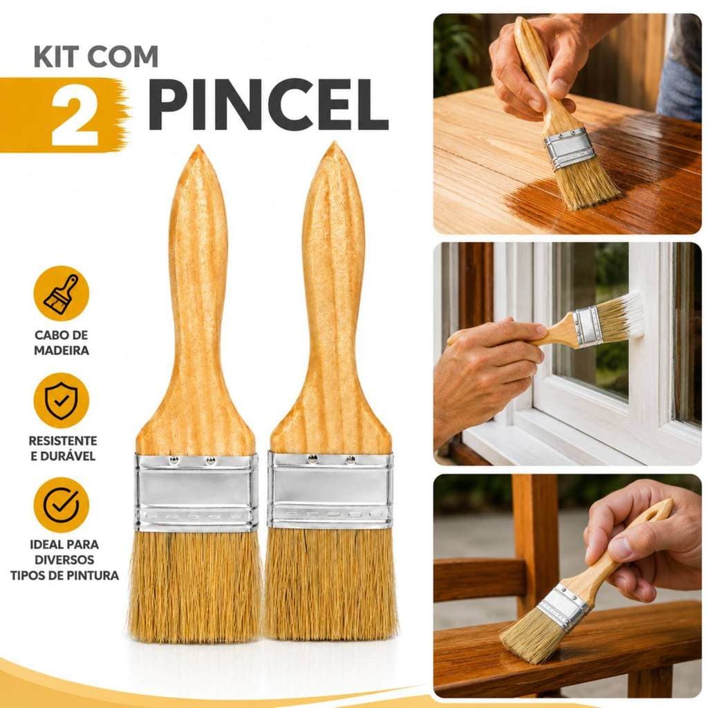 Kit 2 Pincéis Trincha Pincel para Pintura Para Pintura Parede Madeira E Metal