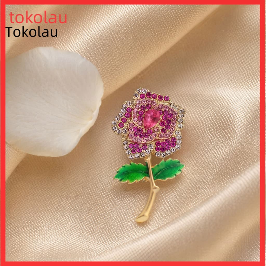 Green Leaf Brooch Elegant 3d Rose Pin with Enamel Leaves and Multi-layer Rhinestones – Decorative Lapel Badge for Suit