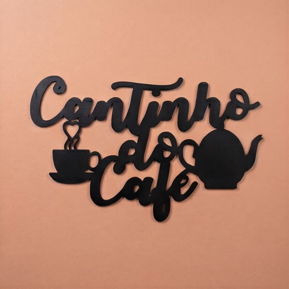 Cantinho do Café Recorte MDF Preto 25x15 Bule e Xícara Decoração Cozinha Padaria Cafeteria Parede