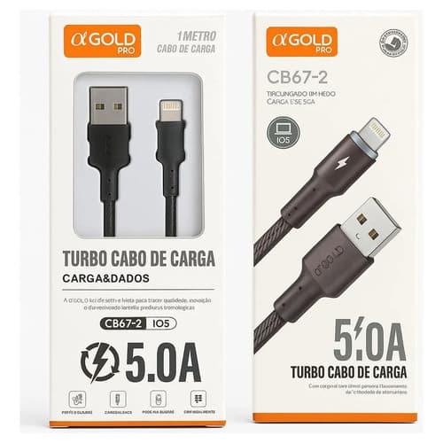 Cabo Carregamento E Dados Usb Para Iphone A'Gold Turbo 5.0a 1m CB67-2 TURBO